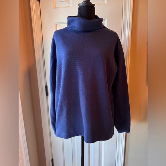 Lands’ End Women's waffle Navy Turtleneck Sweater - Picture 8 of 11